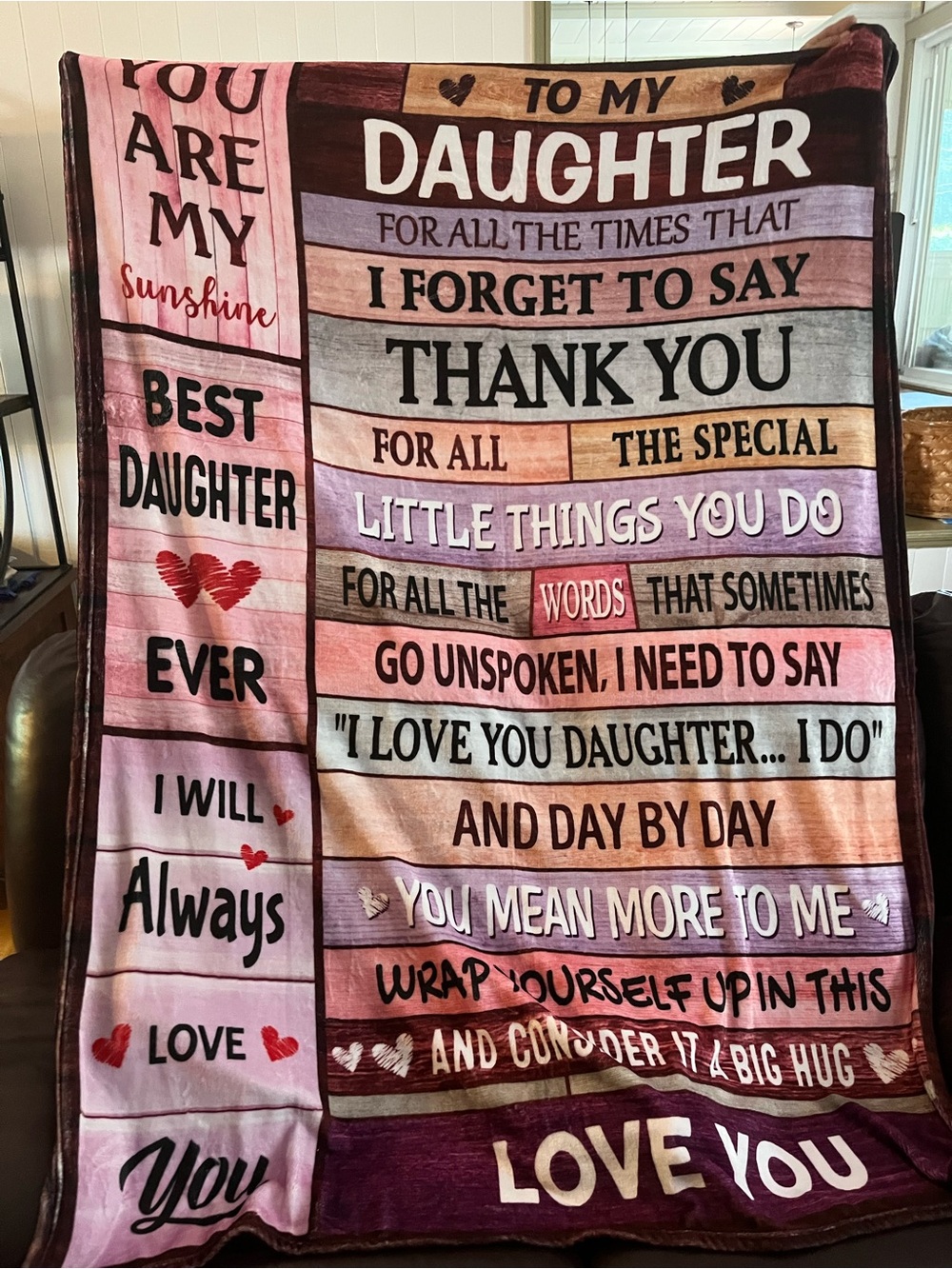 Blanket for Daughter – Pink & Purple Plush Message Throw by